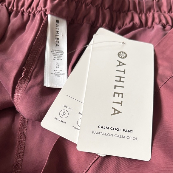 NWT Athleta Calm Cool Pant Satin Trousers Women’s XL Tawny Rose Sleep Pajamas - Picture 5 of 5